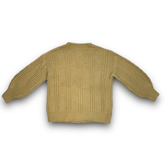 Cable Knit Tan Beige Vneck Cardigan Sweater Button Front Balloon Sleeves Medium - Picture 7 of 8